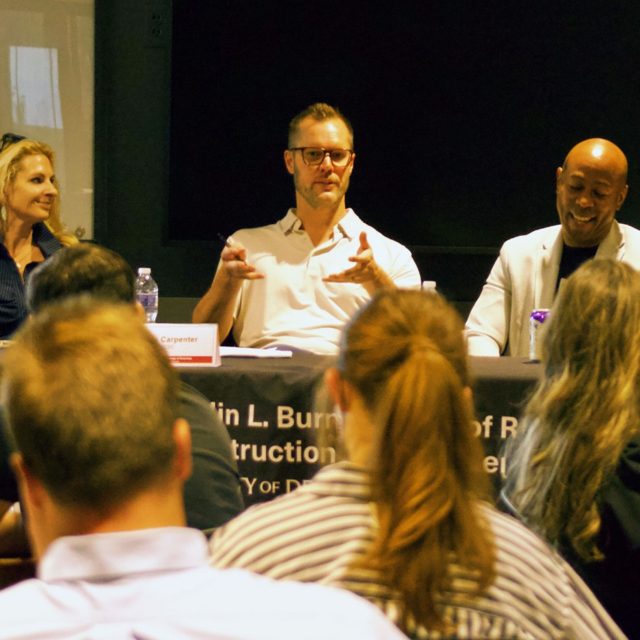 Ross Carpenter speaking on the Commercial Real Estate Industry Panel at the University of Denver's Burns School, August 2026